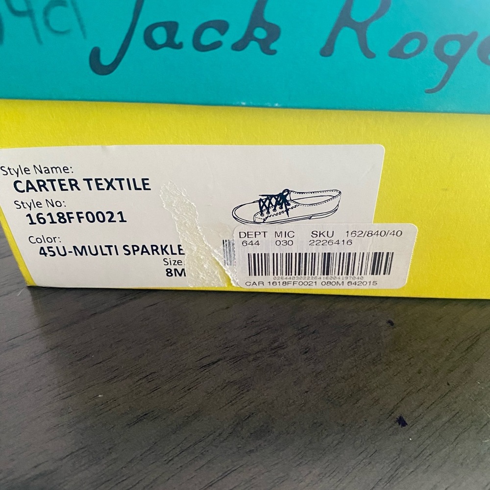 Gold multi sparkle Jack Rogers size 8m.